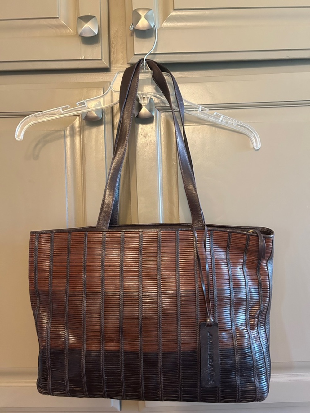 Americana Woven Leather Strip Tote Bag